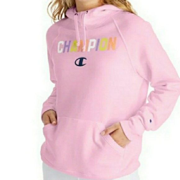 Champion Powerblend Logo Hoodie Sweatshirt Pink Ice Cream Graphic SZ Medum - Picture 1 of 4